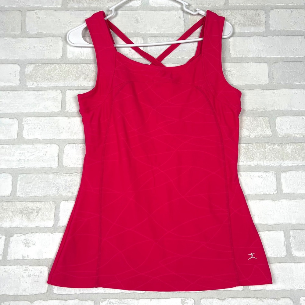 Danskin Now Women Magenta Pink Crisscross Back Shelf Bra Active Tank Top Large